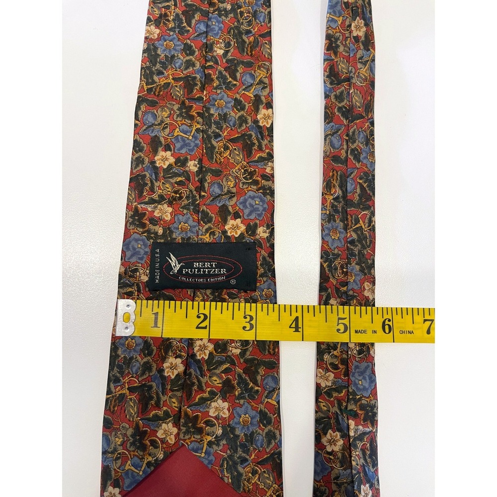 Bert‎ Pulitzer Collectors Edition Floral Red Gold Silk Mens Tie - Picture 6 of 6